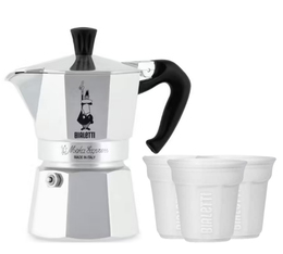 Bialetti - Moka Express 3 tazze + 6 bicchierini da caffè bianchi 9 cl