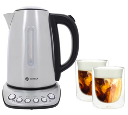 Bollitore elettrico Inox 1.7 L KT102 - Temperatura regolabile + 2 bicchieri Omaggio