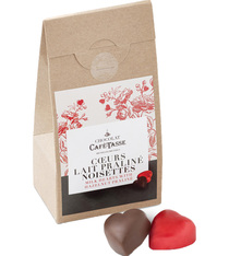 Café Tasse - 10 cuoricini di cioccolato al latte e nocciole pralinate