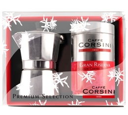 Set regalo Corsini |  1 caffettiera + 1 lattina di caffè macinato Gran Riserva da 250 g