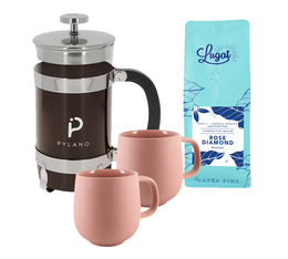 Set French Press - Caffettiera Pylano CALI 1L - 2 Tazze Terra colore rosa - Caffè macinato Rose Diamond 250 g